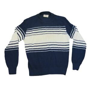 VINTAGE Right Track Grandpa Sweater Size L Men Chunky Knit 1970's Blue White